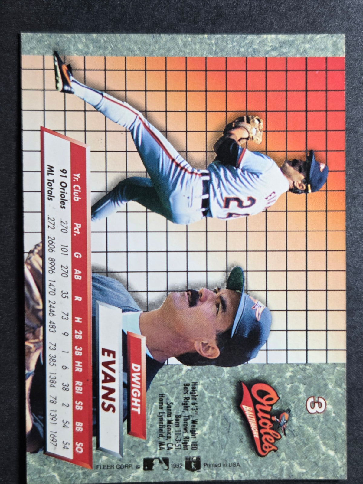 1992 Ultra Dwight Evans #3 Orioles Excellent