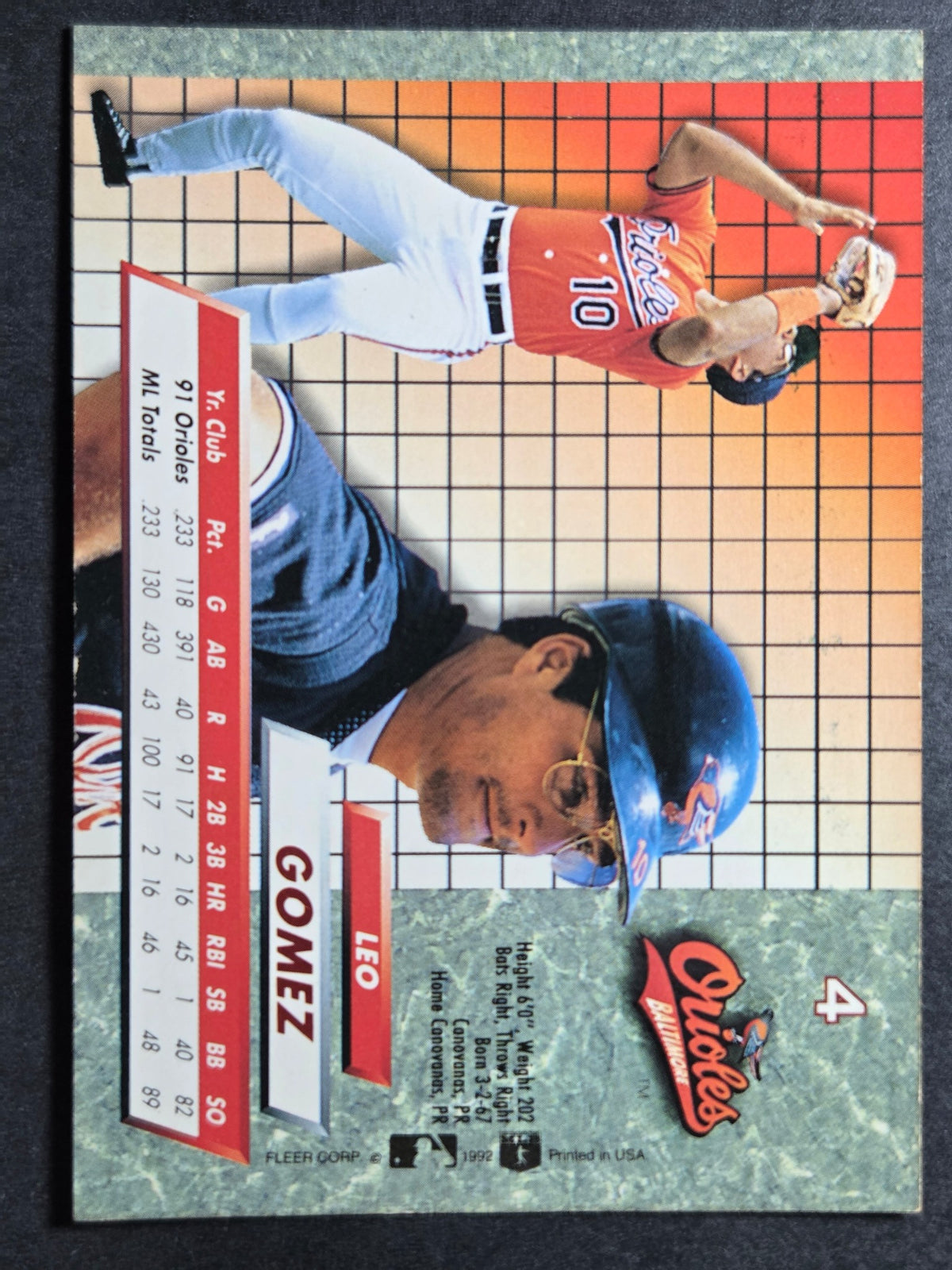 1992 Ultra Leo Gomez #4 Orioles Excellent