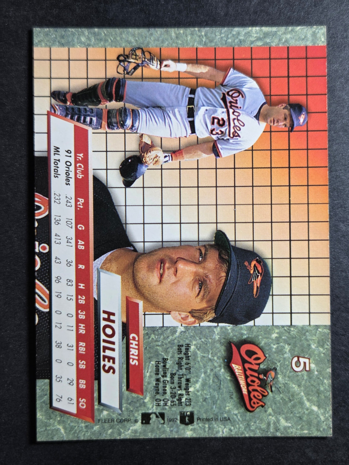 1992 Ultra Chris Hoiles #5 Orioles Excellent