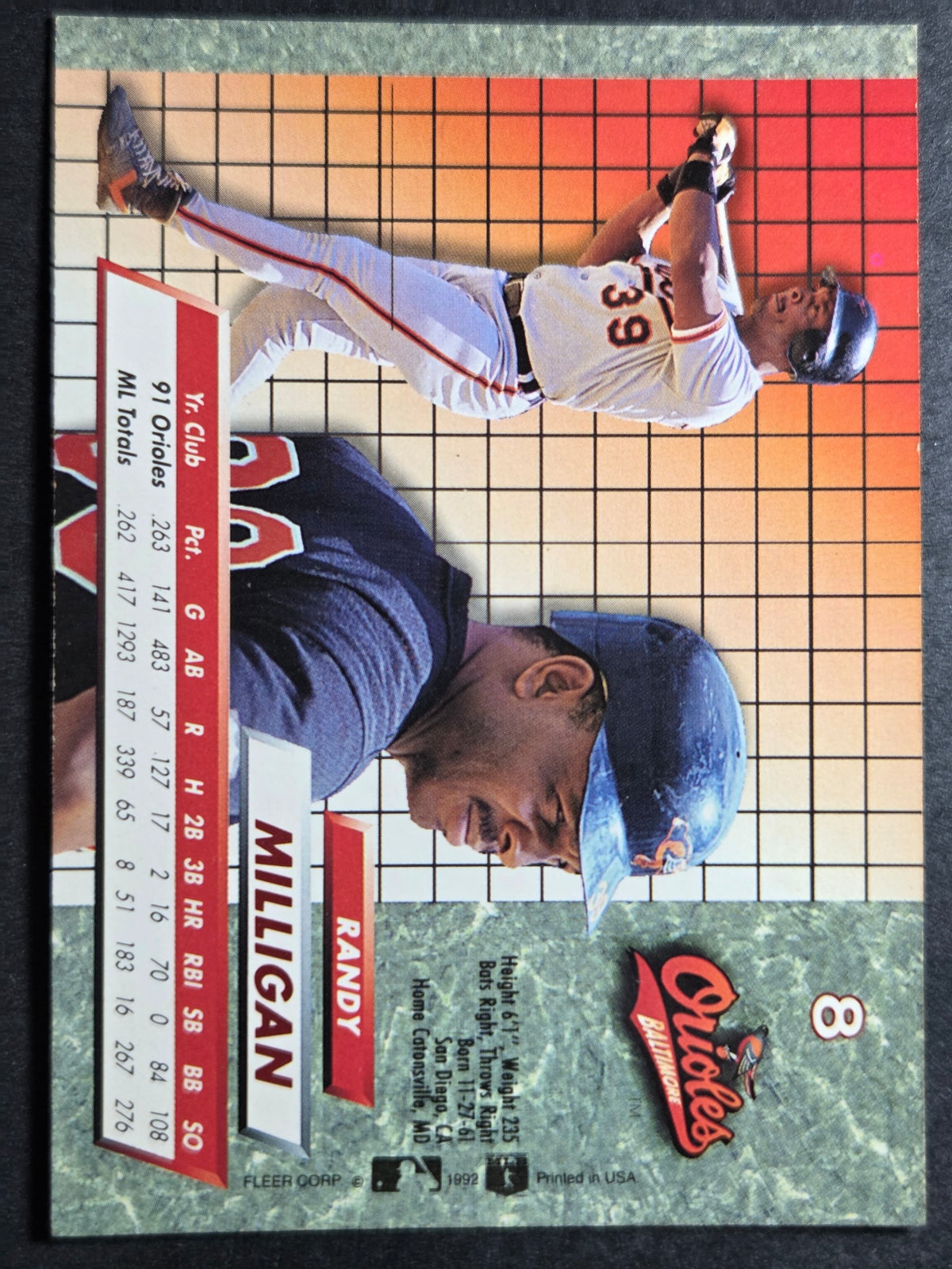 1992 Ultra Randy Milligan #8 Orioles Excellent