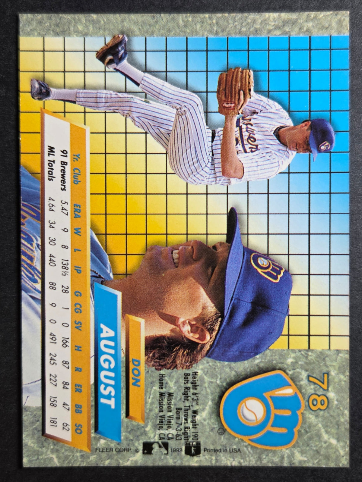 1992 Ultra Don August #78 Brewers Excellent