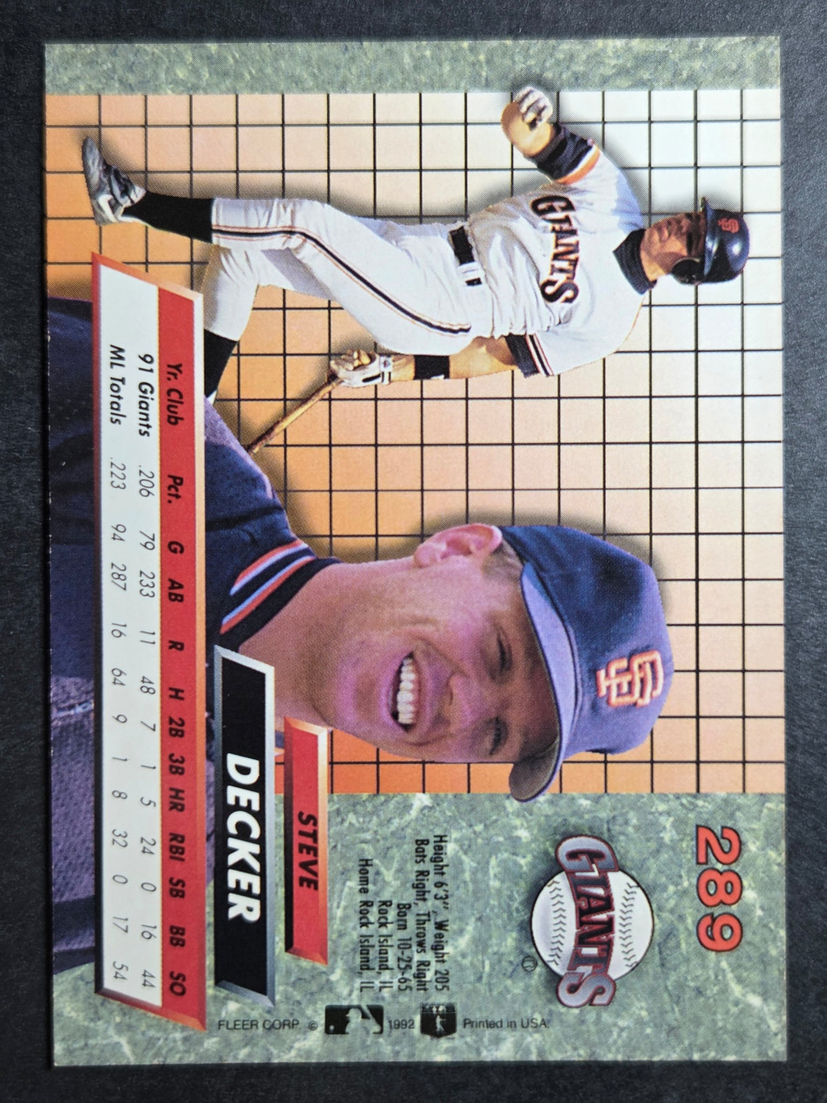 1992 Ultra Steve Decker #289 Giants Excellent