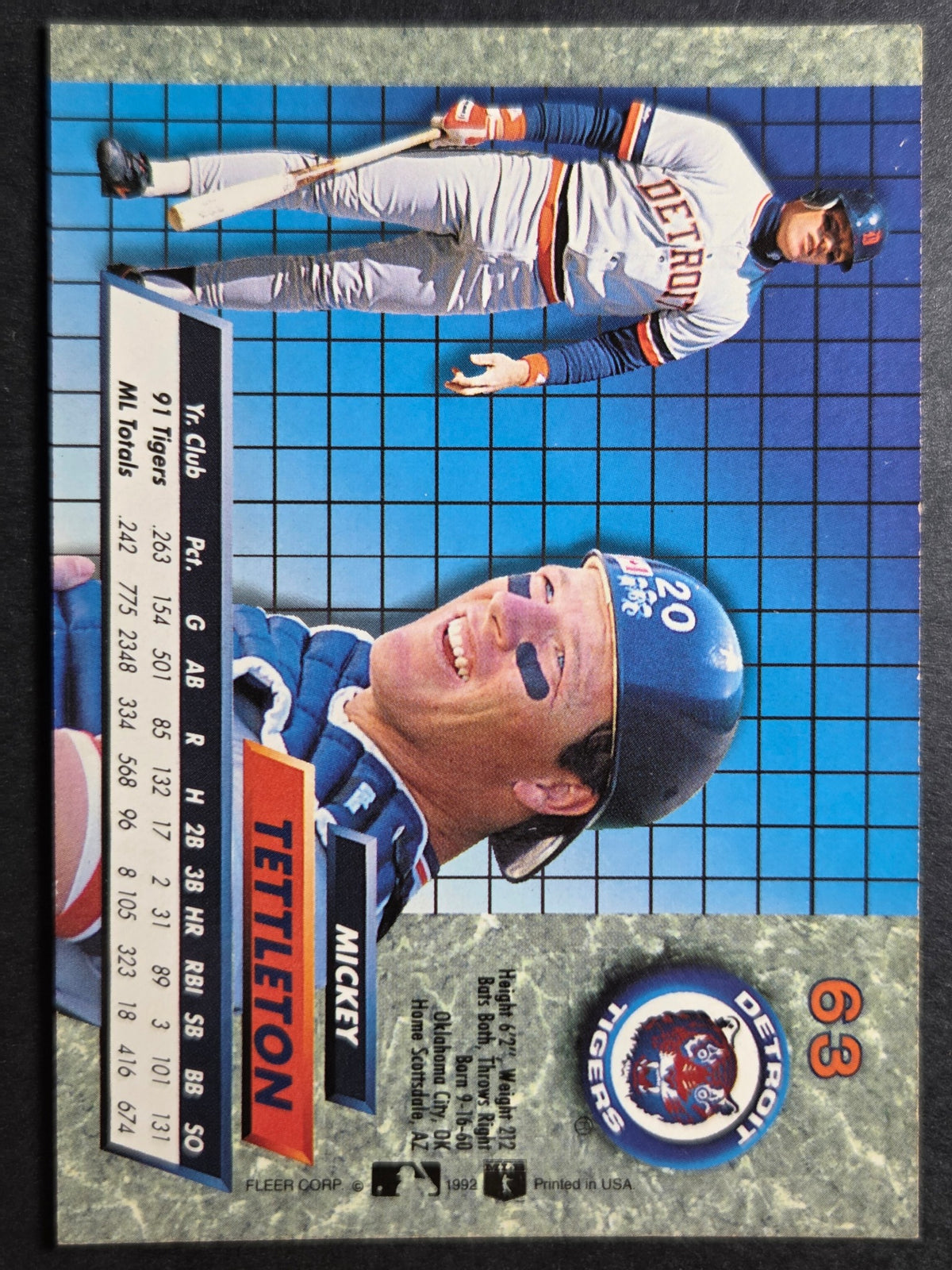 1992 Ultra Mickey Tettleton #63 Tigers Excellent
