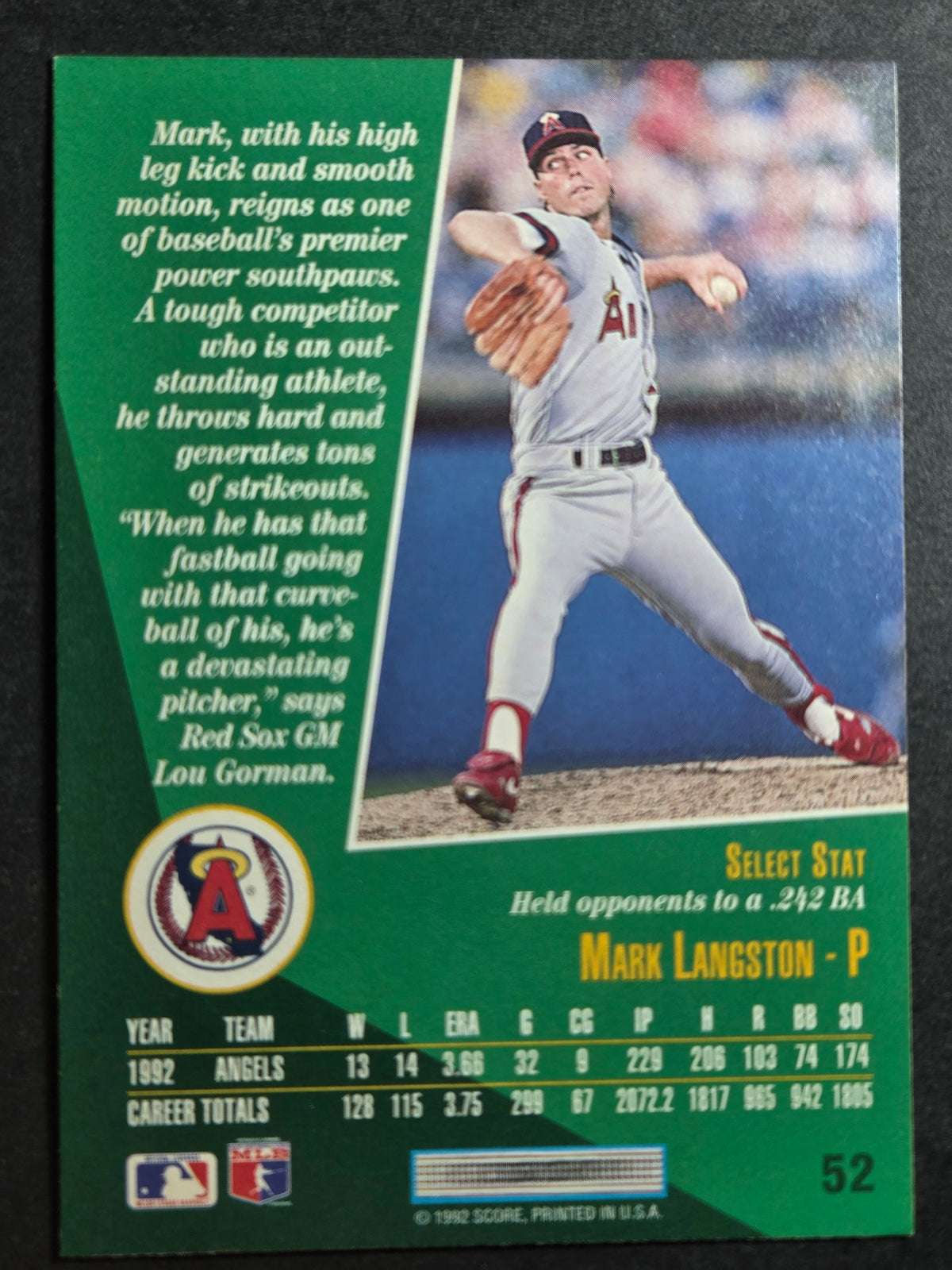 1993 Select Mark Langston #52 California Angels Excellent