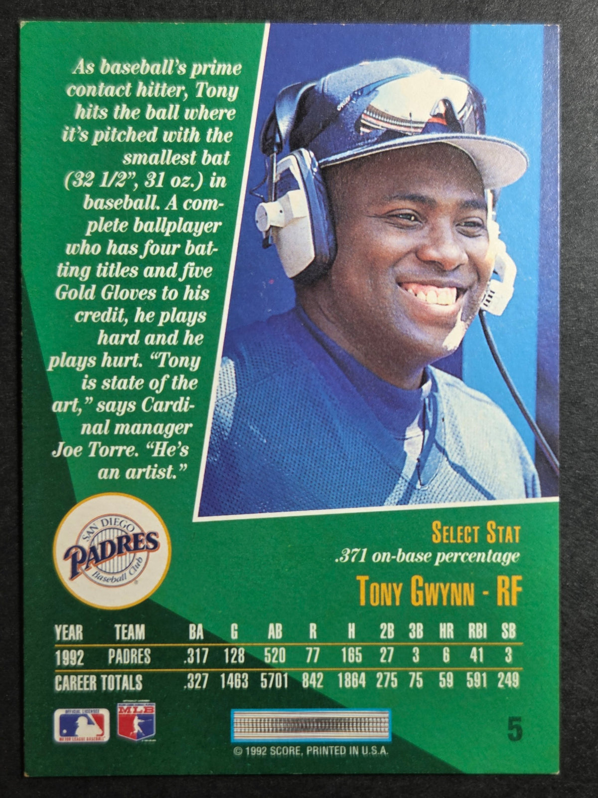 1993 Select Tony Gwynn #5 San Diego Padres Excelente