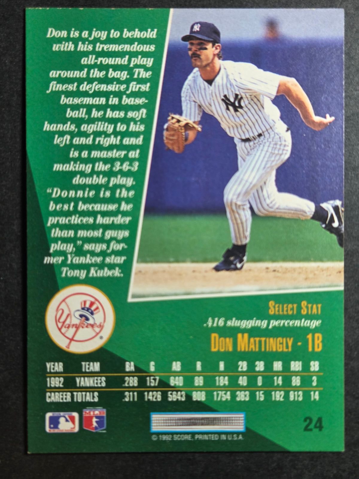 1993 Select Don Mattingly #24 New York Yankees Excellent