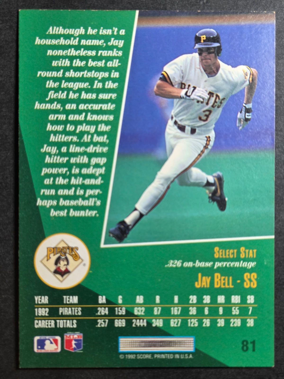 1993 Select Jay Bell #81 Pittsburgh Pirates Excellent