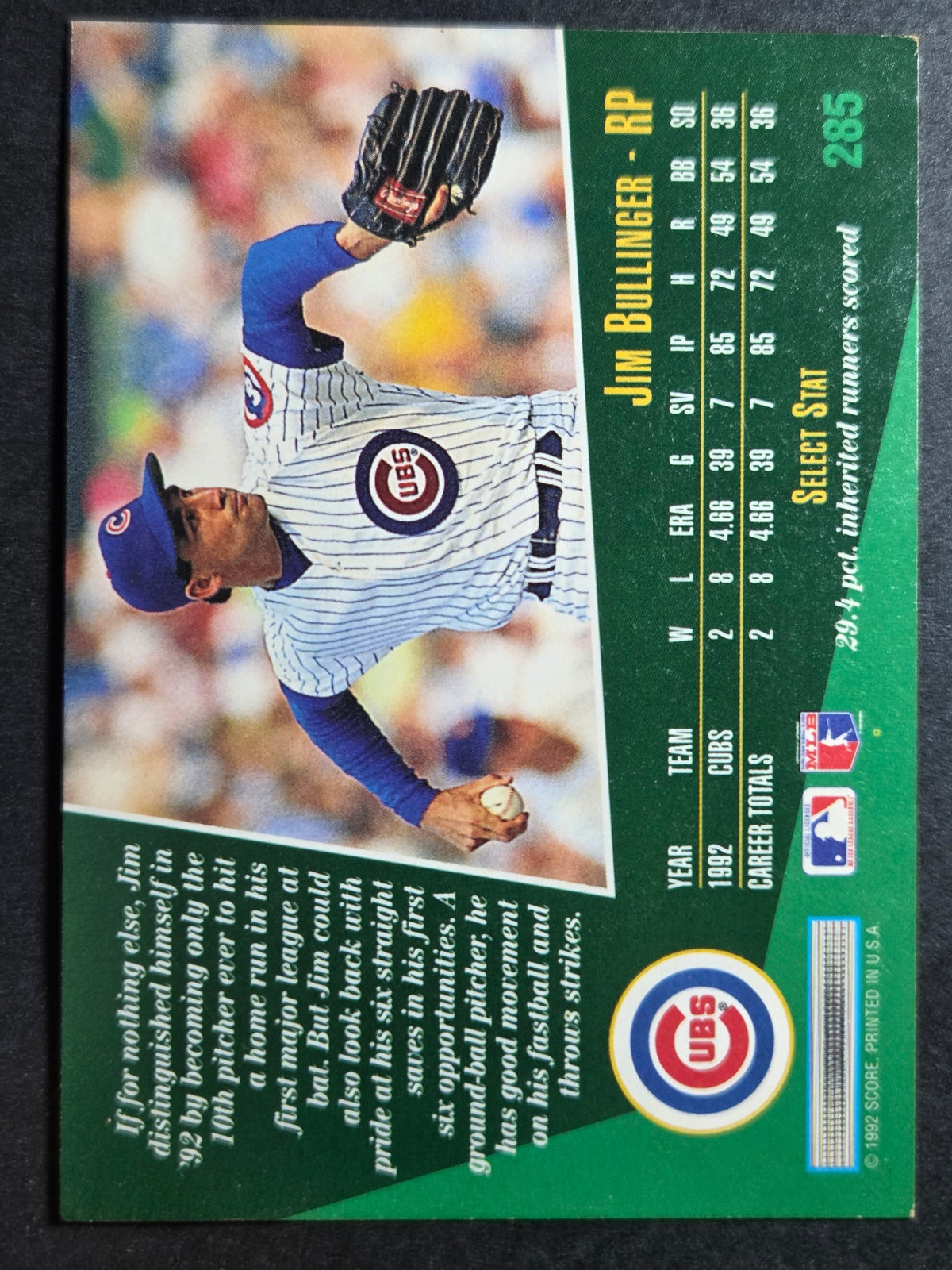 1993 Select Jim Bullinger #285 Chicago Cubs Excellent