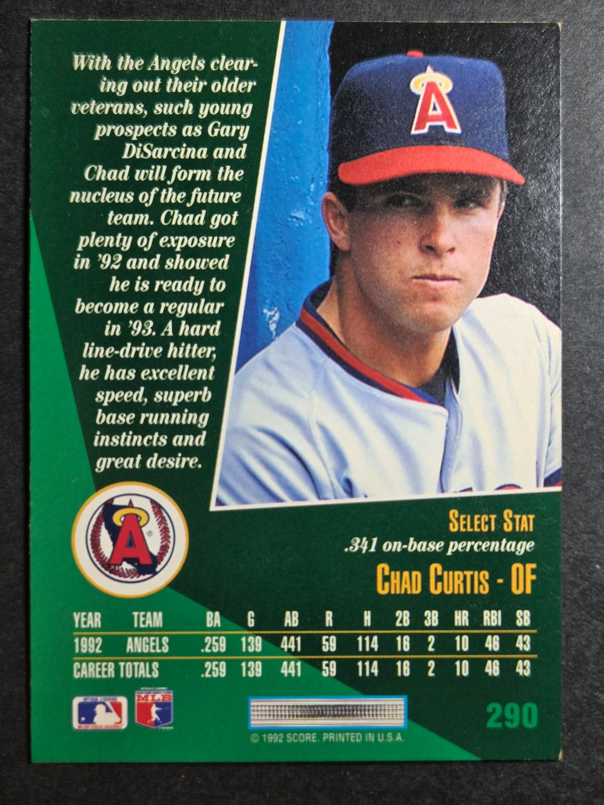 1993 Select Chad Curtis #290 California Angels Excellent