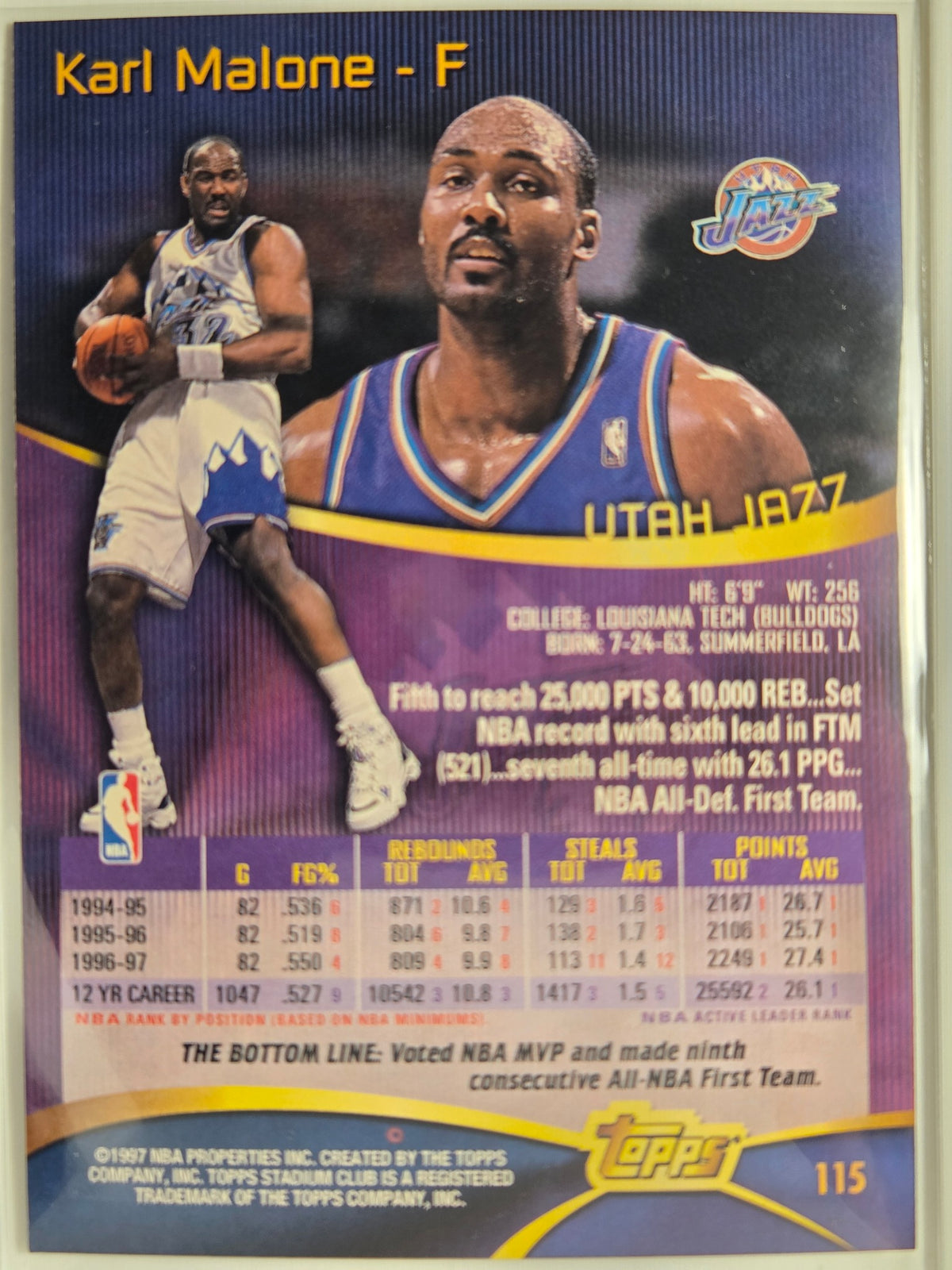 1997-98 Stadium Club Karl Malone #115 Jazz Excellent