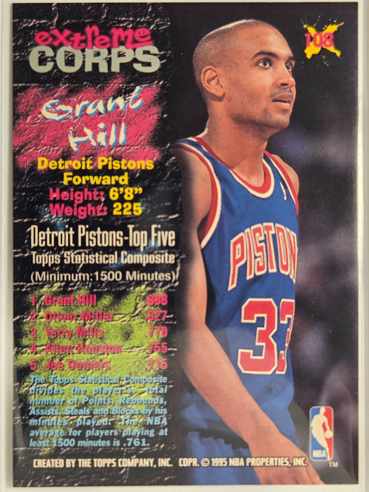 1995-96 Stadium Club Grant Hill #108 Pistons Excellent