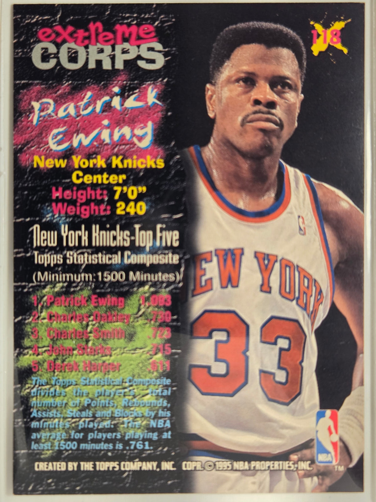 1995-96 Stadium Club Patrick Ewing #118 Knicks Excellent