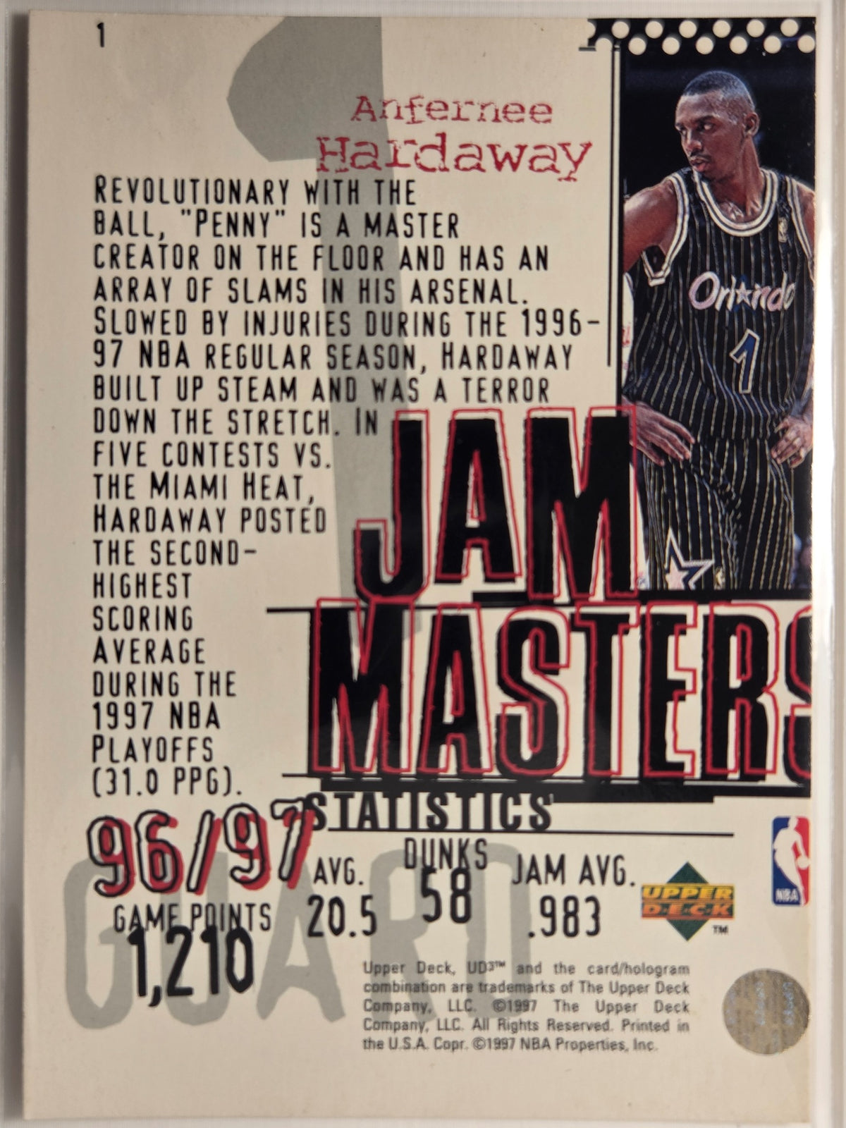 1997-98 Upper Deck UD3 Anfernee Hardaway #1 Orlando Magic Excellent