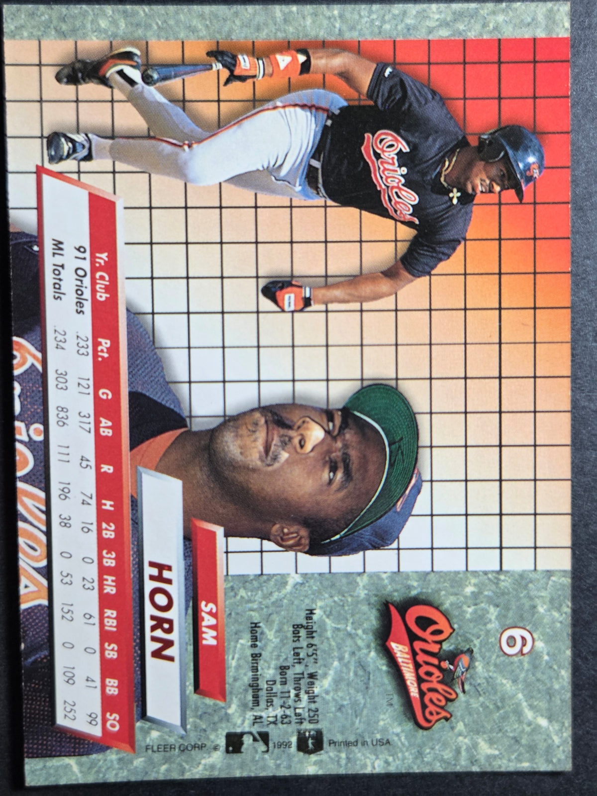 1992 Ultra Sam Horn #6 Orioles Excellent