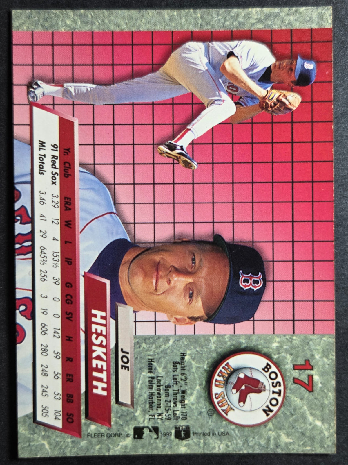 1992 Ultra Joe Hesketh #17 Red Sox Excellent