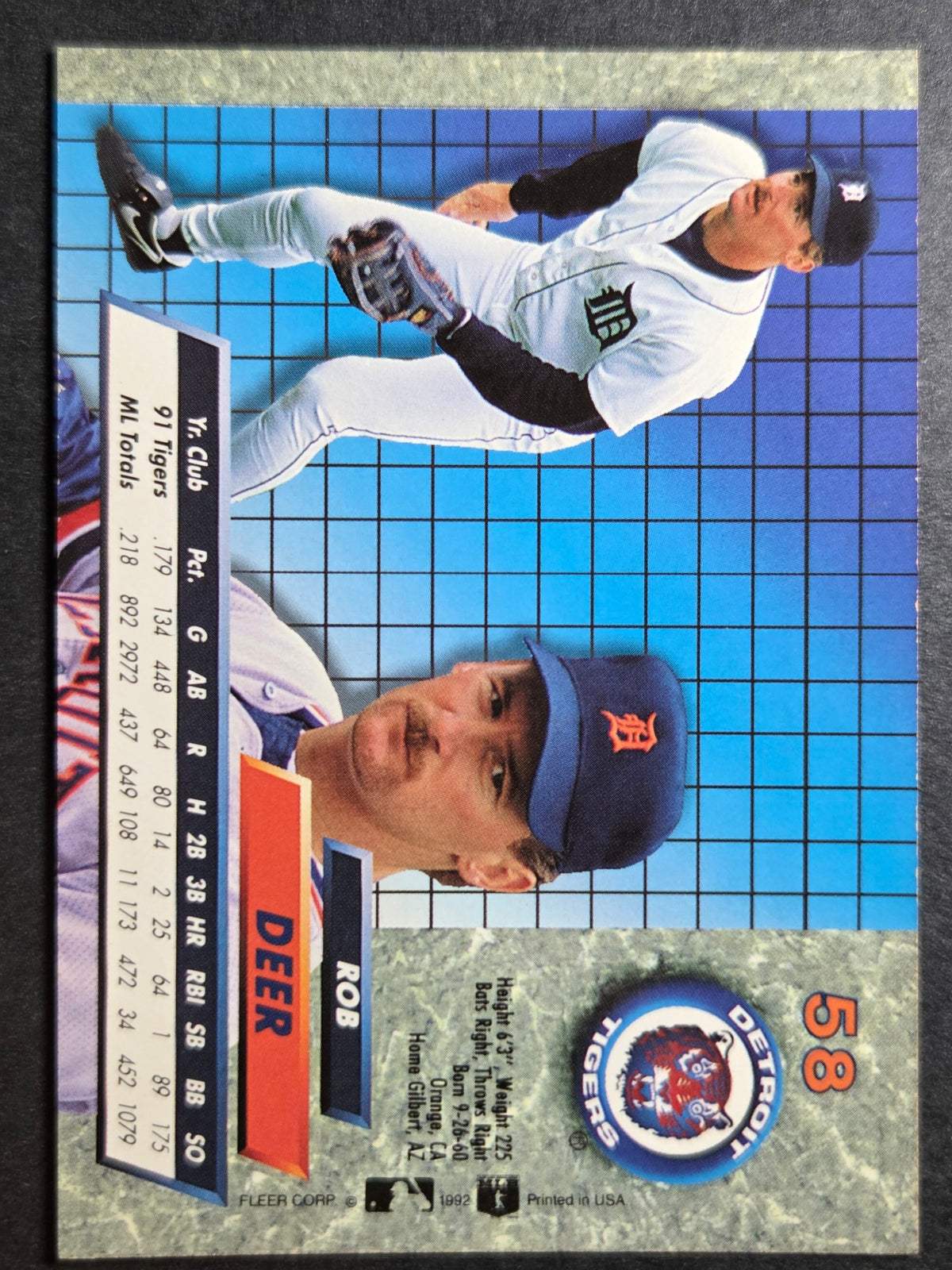 1992 Ultra Rob Deer #58 Tigers Excellent