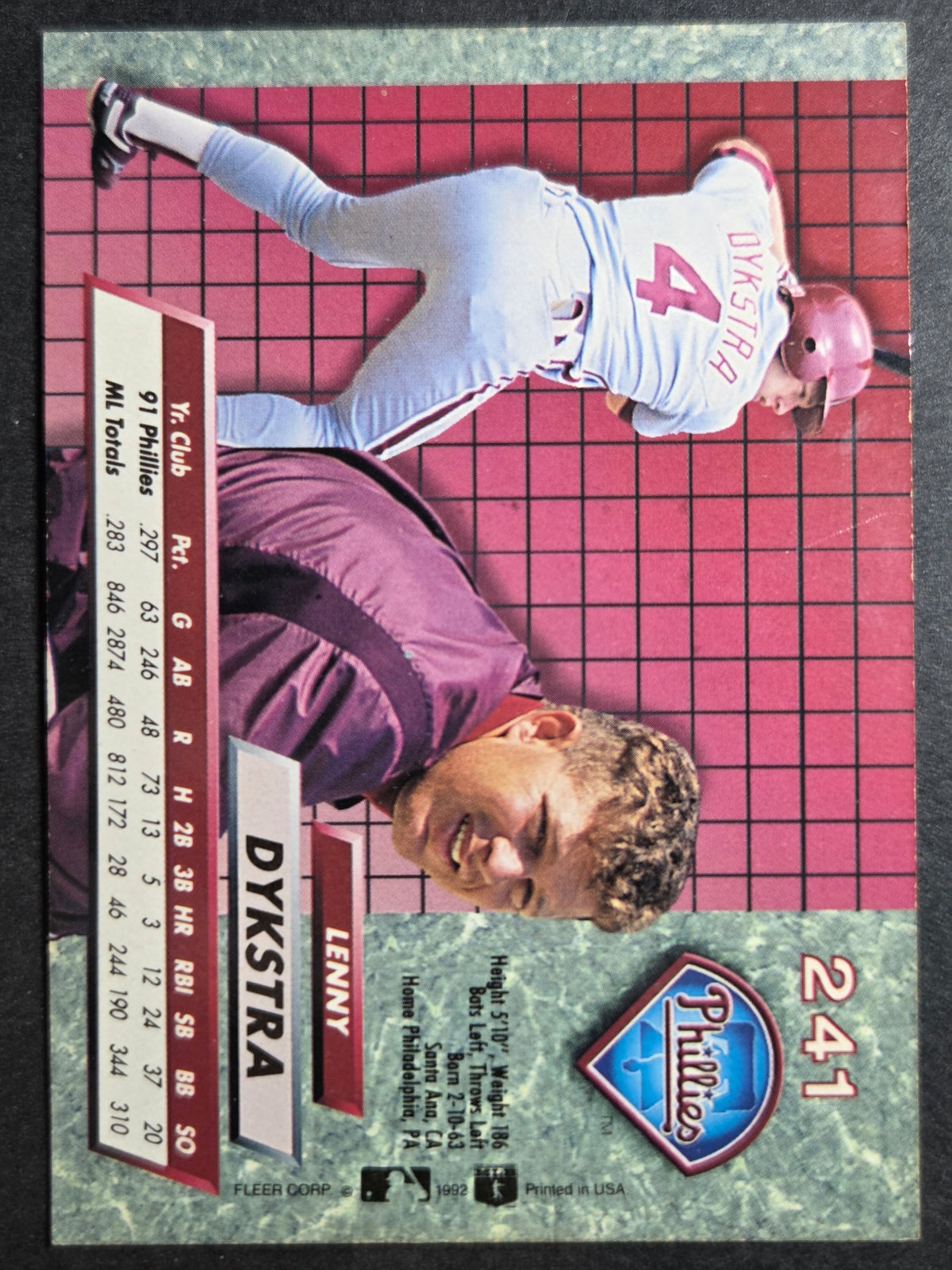 1992 Ultra Lenny Dykstra #241 Phillies Excelente