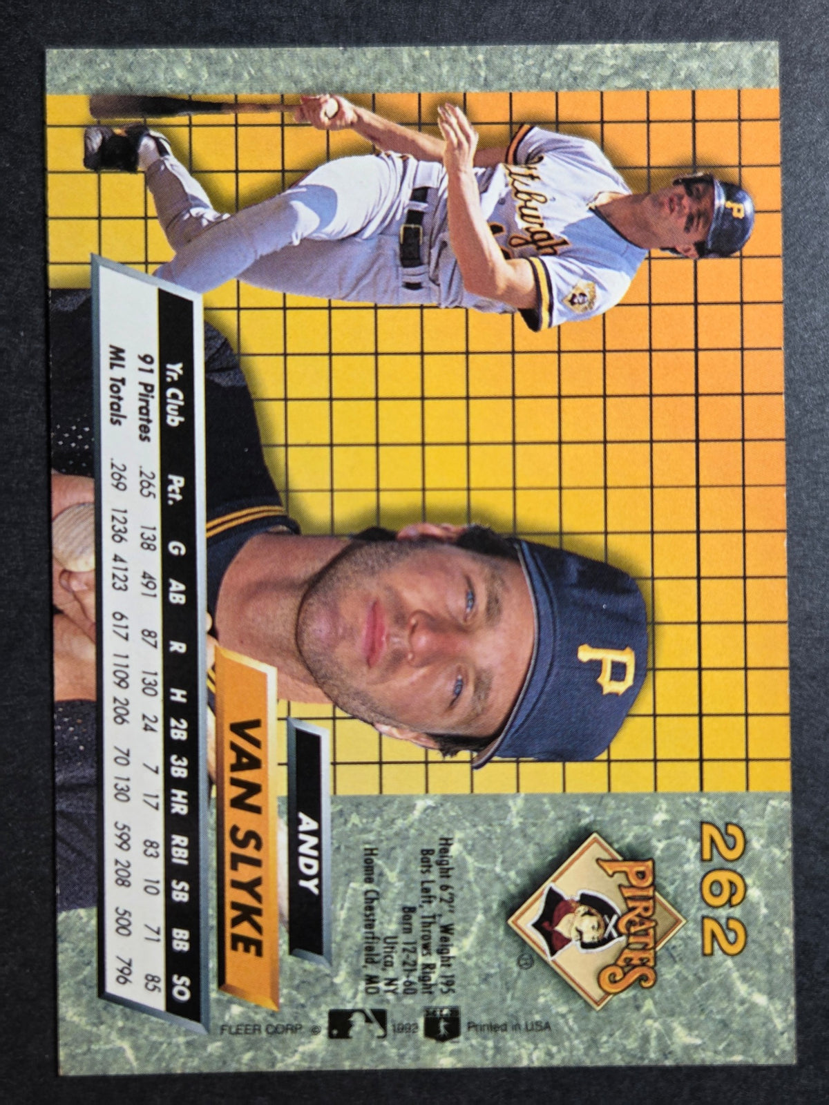 1992 Ultra Andy Van Slyke #262 Pirates Excellent