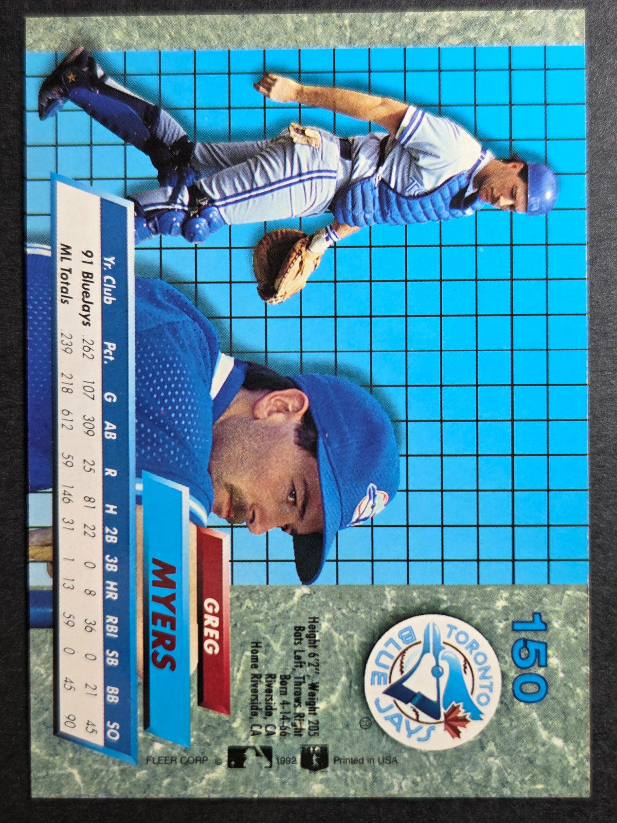 1992 Ultra Greg Myers #150 Blue Jays Excellent
