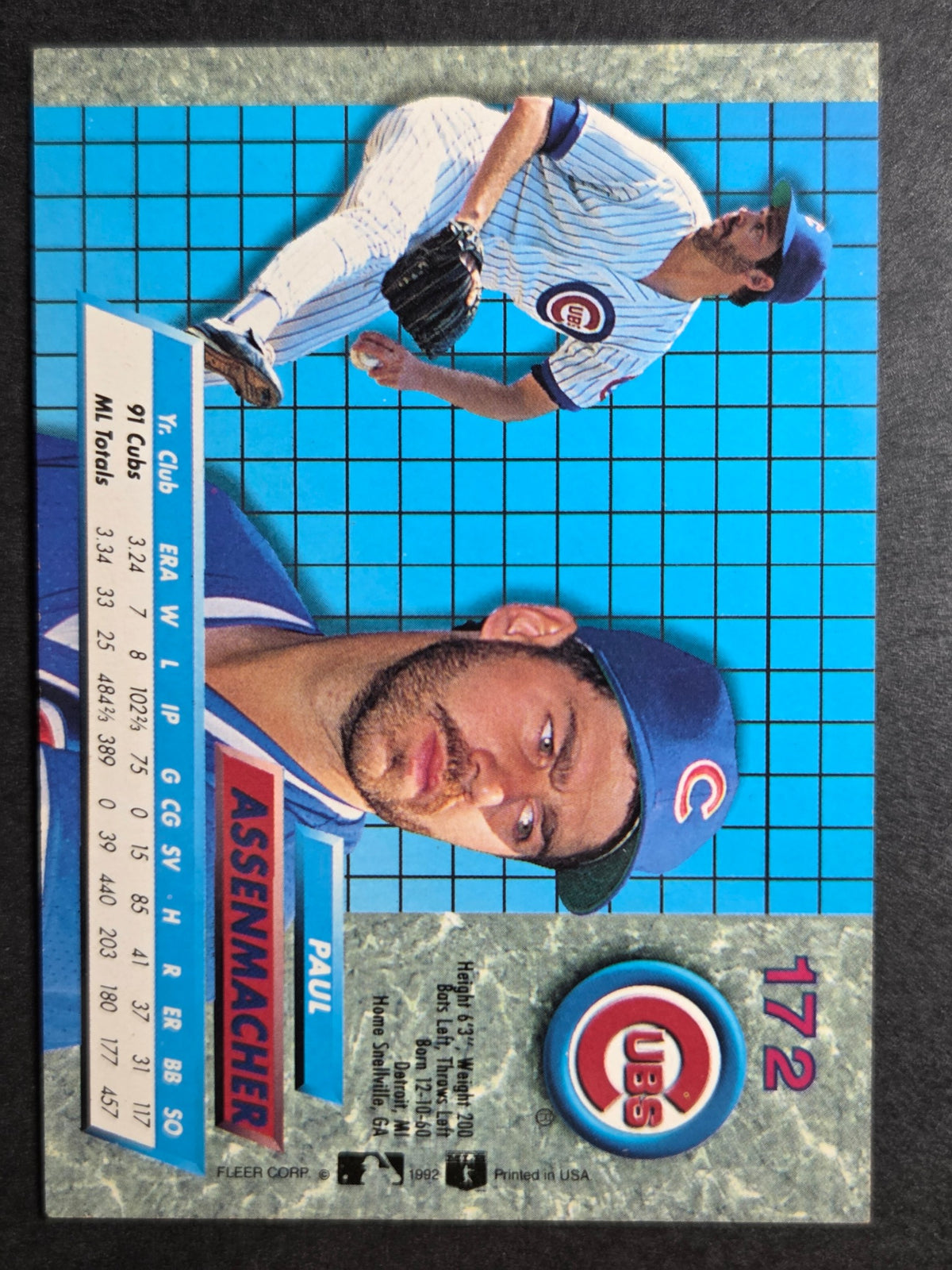 1992 Ultra Paul Assenmacher #172 Cubs Excellent