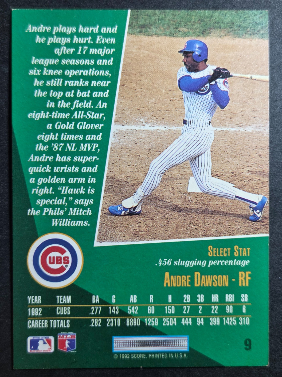 1993 Select Andre Dawson #9 Chicago Cubs Excellent