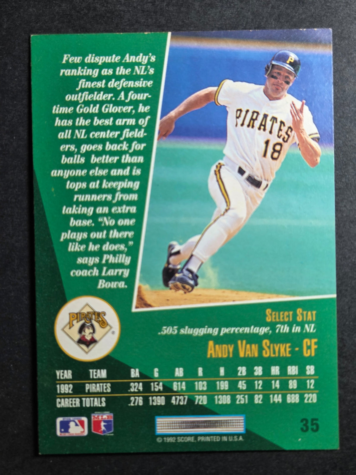1993 Select Andy Van Slyke #35 Pittsburgh Pirates Excellent