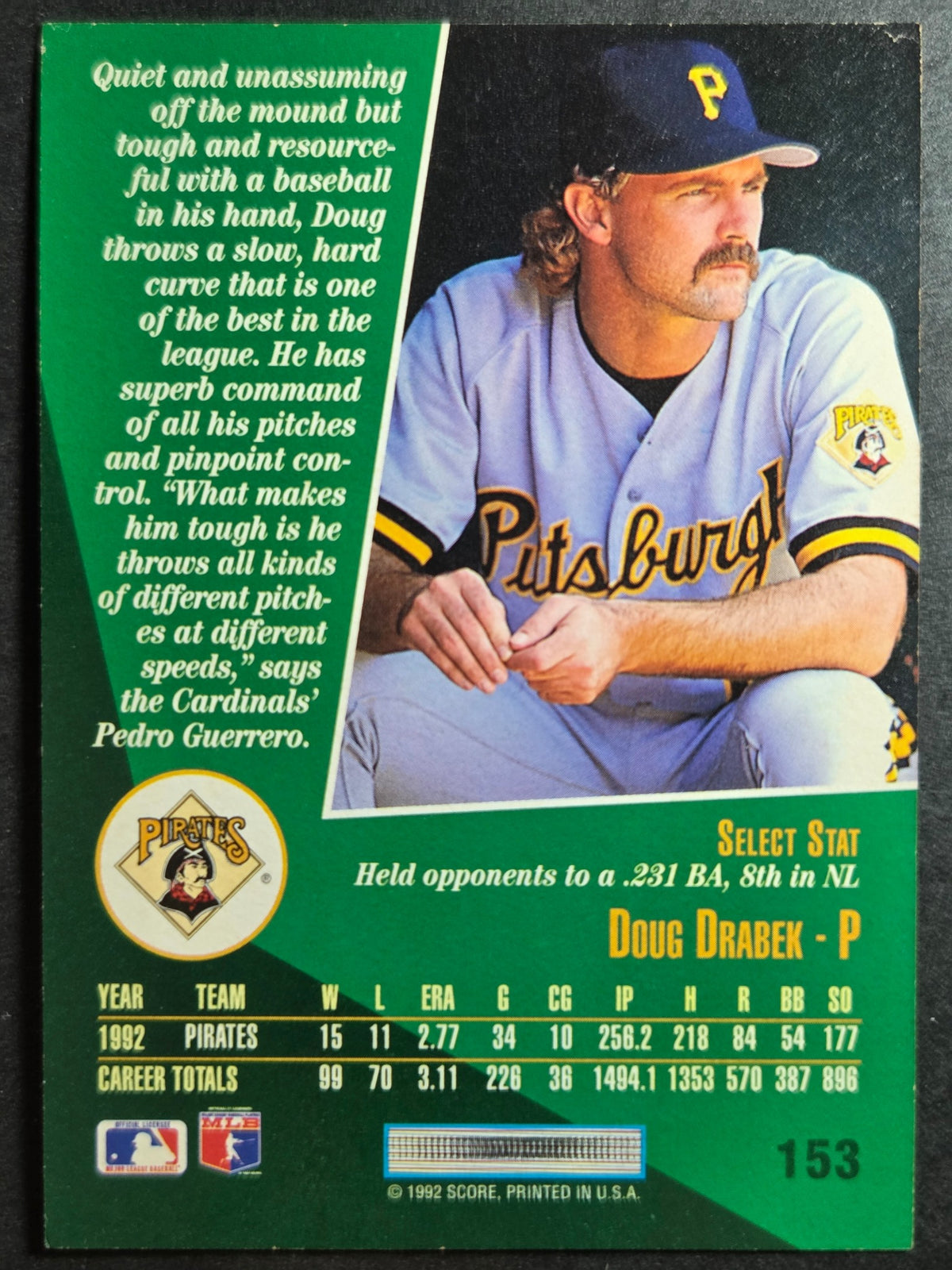 1993 Select Doug Drabek #153 Pittsburgh Pirates Excellent