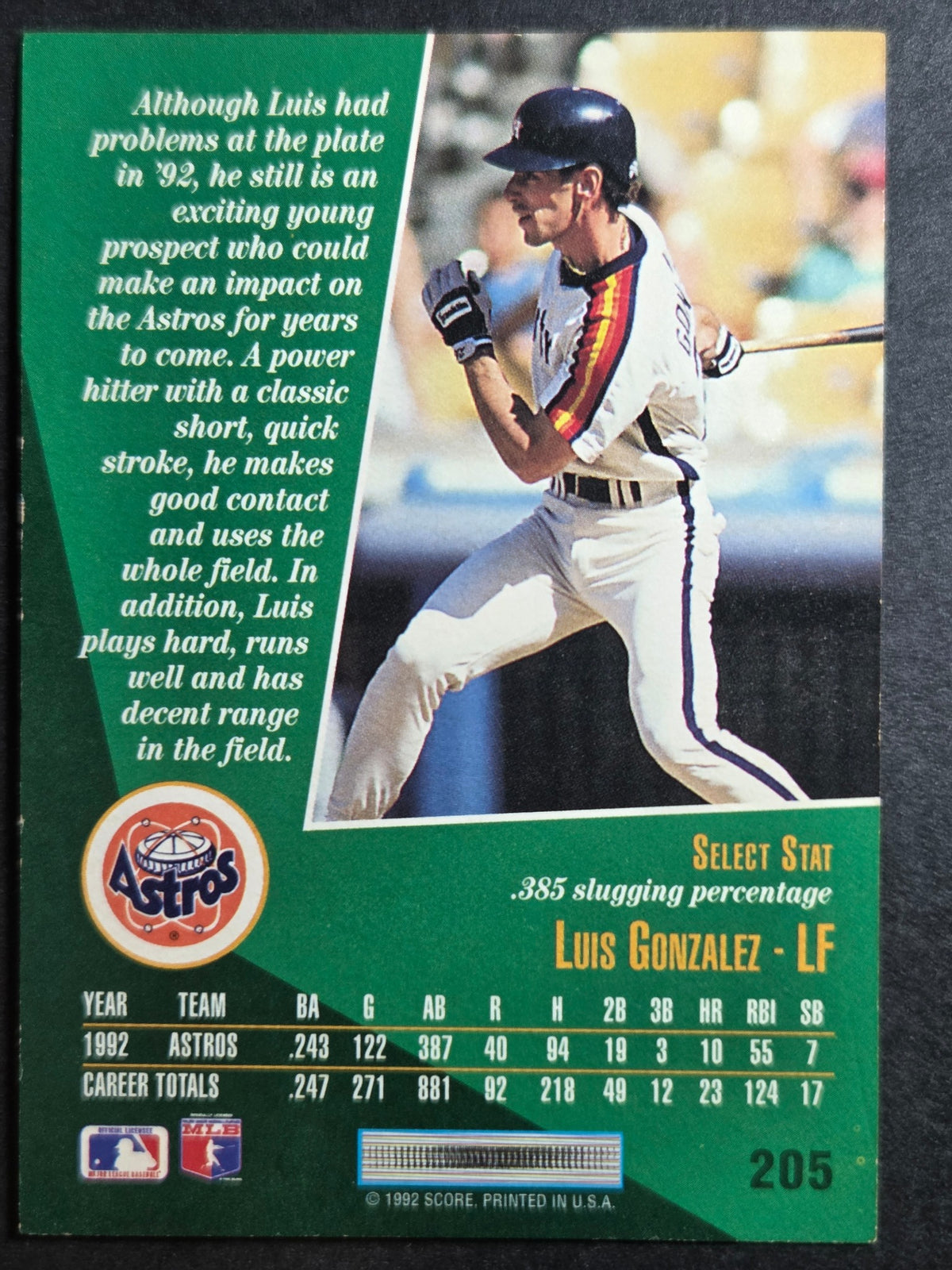 1993 Select Luis Gonzalez #205 Houston Astros Excellent
