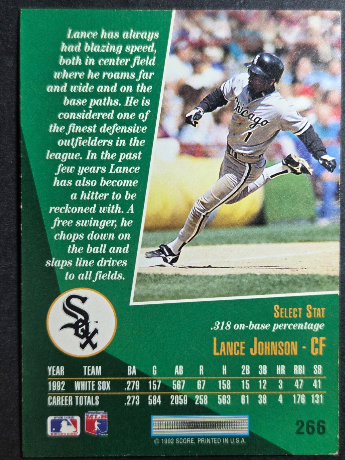 1993 Select Lance Johnson #266 Chicago White Sox Excellent