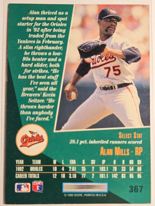 1993 Select Alan Mills #367 Baltimore Orioles Excellent
