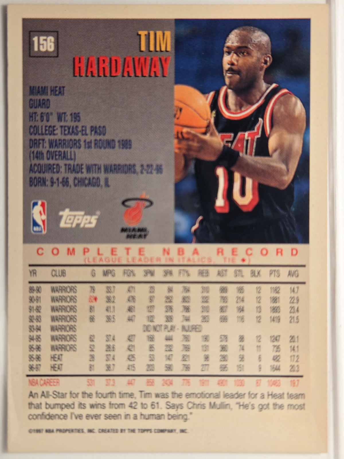 1997-98 Topps Tim Hardaway #156 Heat Near Mint or Better