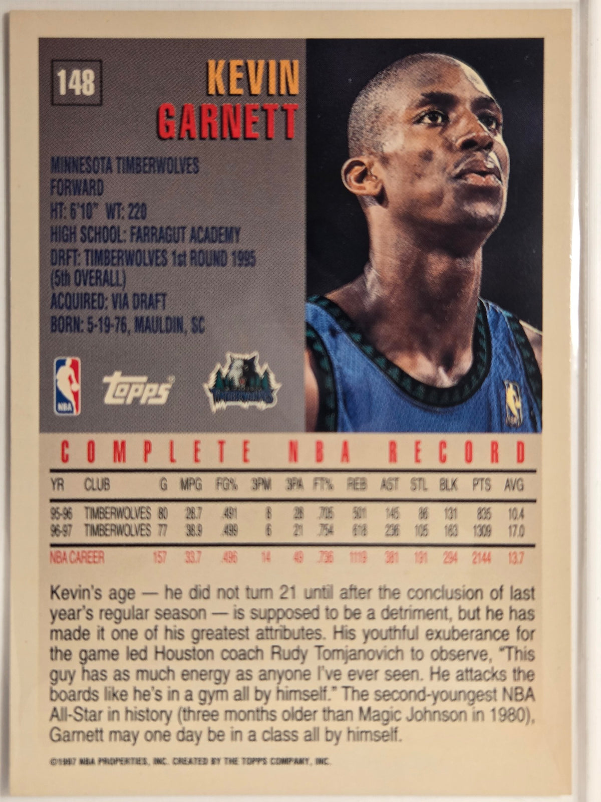 1997-98 Topps Kevin Garnett #148 Timberwolves Near Mint or Better