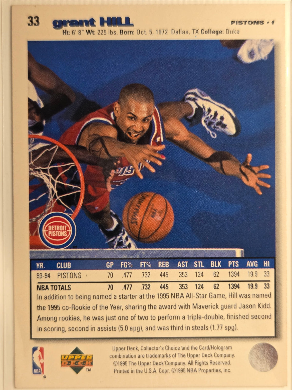 1995-96 Collector's Choice Grant Hill #33 Pistons Excellent