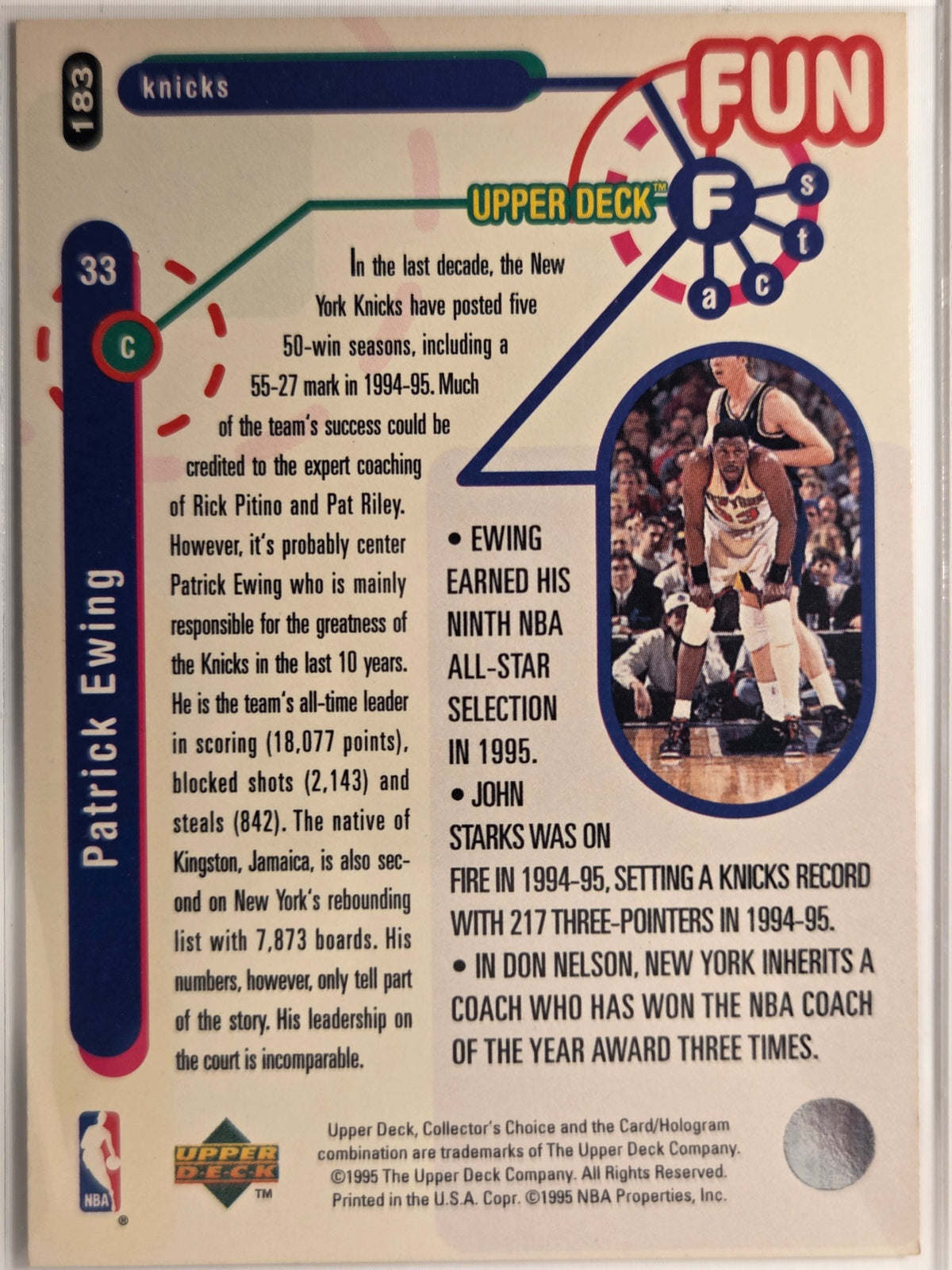 1995-96 Collector's Choice Patrick Ewing #183 Knicks Excellent