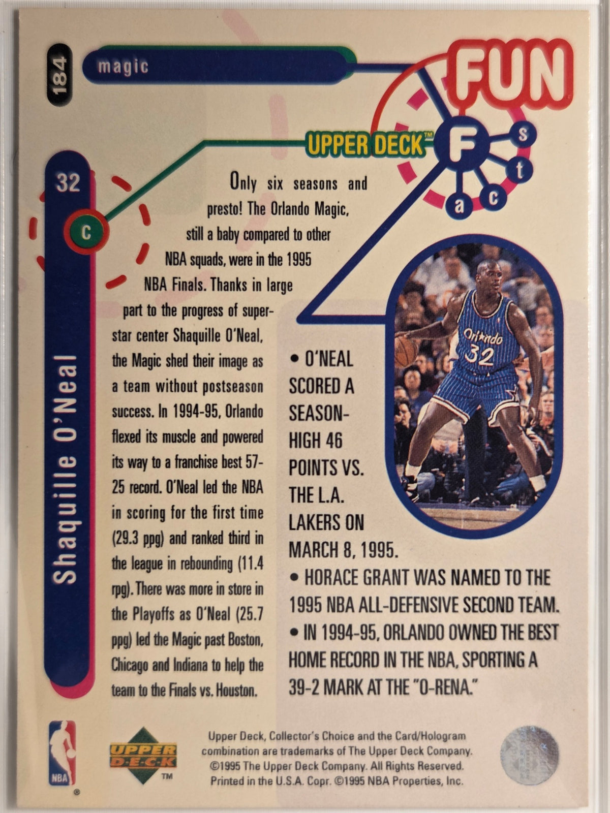 1995-96 Collector's Choice Shaquille O'Neal #184 Magic Excellent